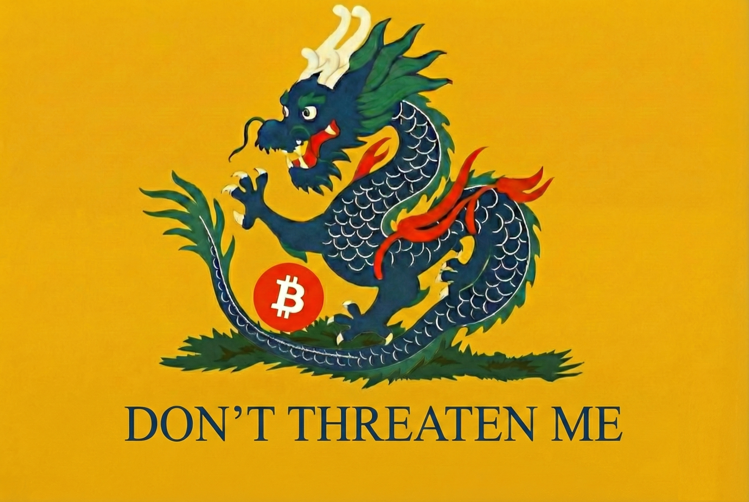 Blue dragon with red orb on golden background